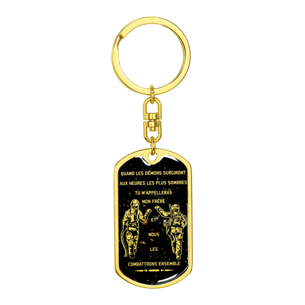 soldier + firefighter - call on me brother - galaxy - french - graphic dog tag with swivel keychain