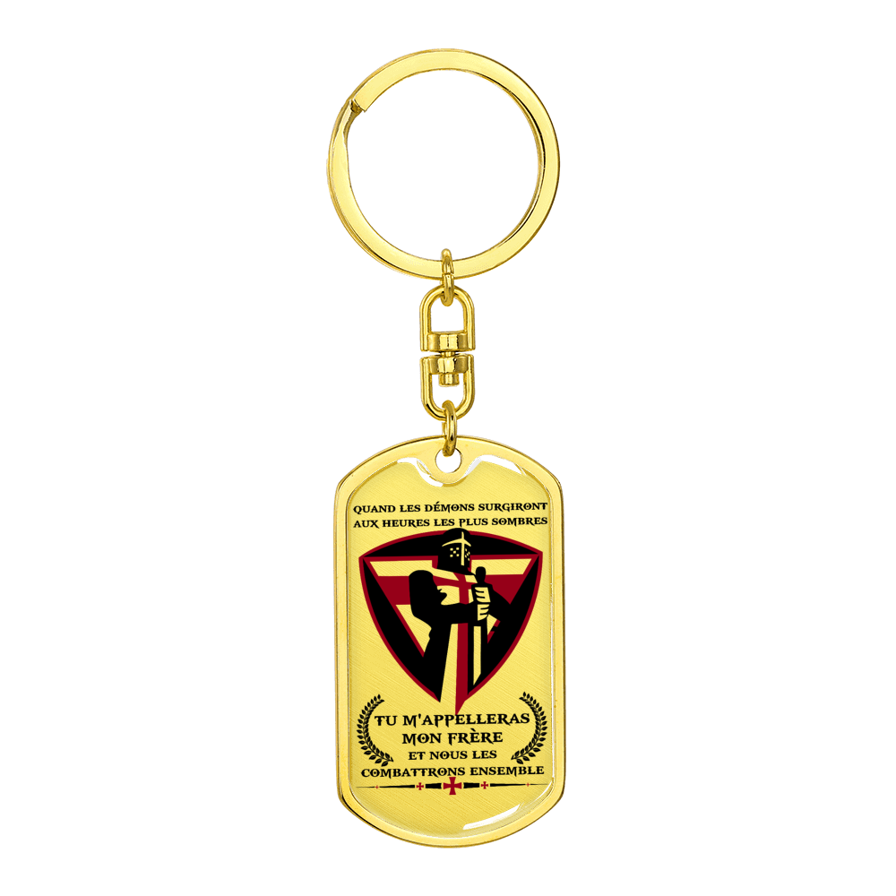 knight templar - call on me brother 2 - french - graphic dog tag with swivel keychain