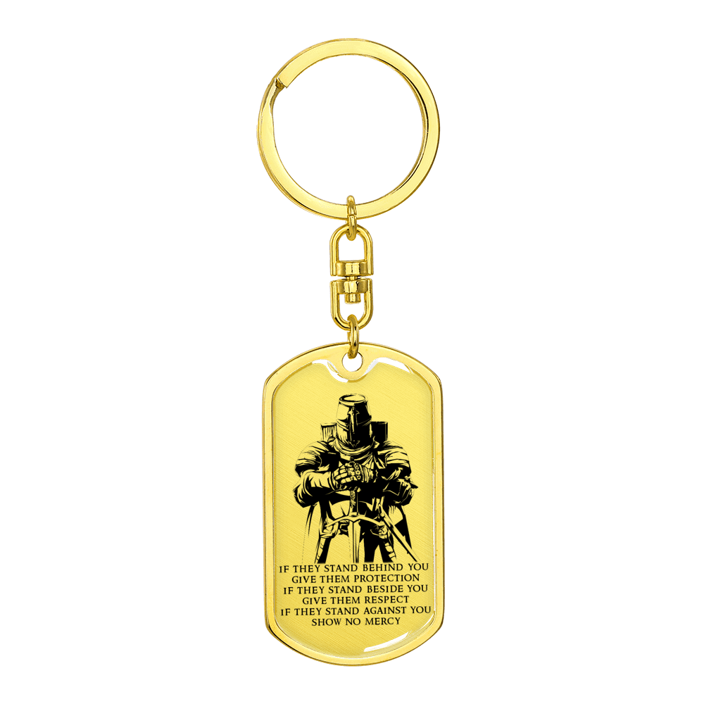 knight templar - if - show no mercy - graphic dog tag with swivel keychain