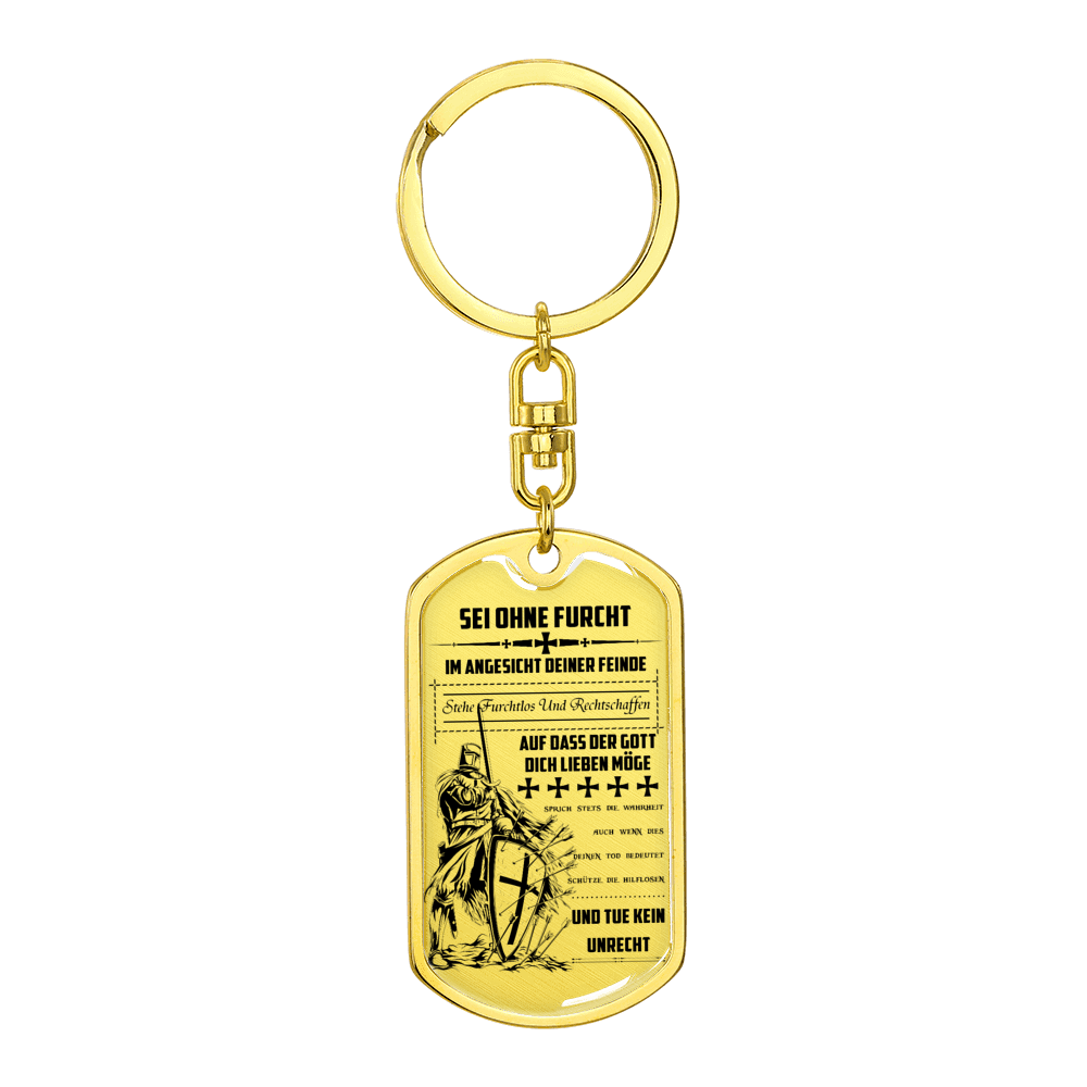 knight templar - be without fear - german - graphic dog tag with swivel keychain