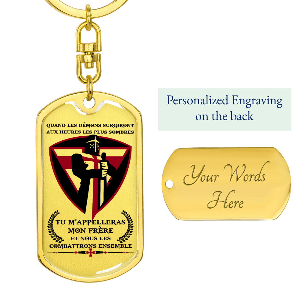 knight templar - call on me brother 2 - french - graphic dog tag with swivel keychain