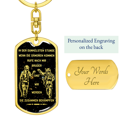 Soldier + Firefighter - Call On Me Brother - Galaxy - German - Graphic Dog Tag with Swivel Keychain