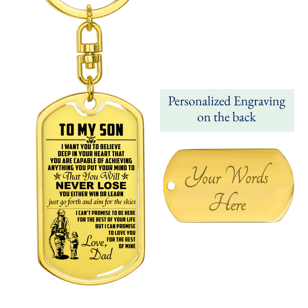 firefighter - dad to son - never lose - english - graphic dog tag with swivel keychain