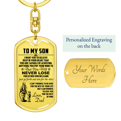 Firefighter - Dad To Son - Never Lose - English - Graphic Dog Tag with Swivel Keychain