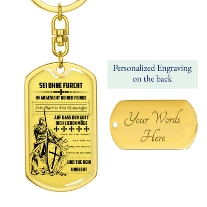 Knight Templar - Be Without Fear - German - Graphic Dog Tag with Swivel Keychain