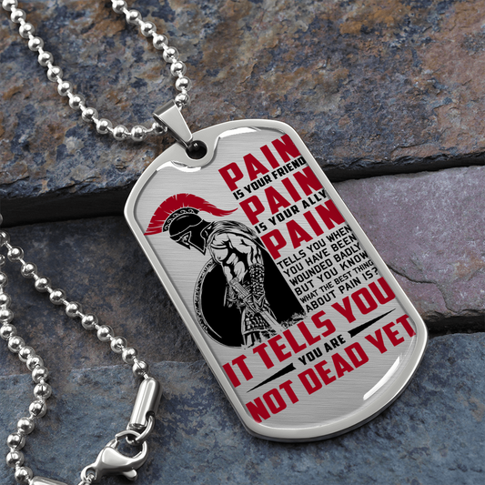 Warrior - Spartan - PAIN - You Are Not Dead Yet - Luxury Dog Tag - Military Ball Chain