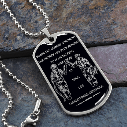 Firefighter - Call On Me Brother - French - Black - Luxury Dog Tag - Military Ball Chain