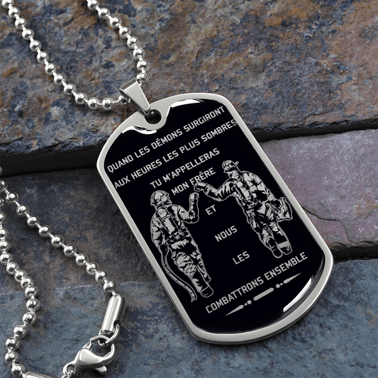 Firefighter - Call On Me Brother - French - Black - Luxury Dog Tag - Military Ball Chain
