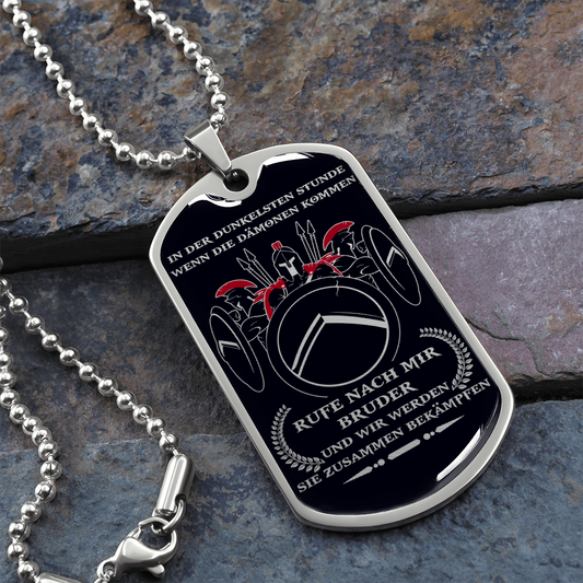 Warrior - Spartan - Call On Me Brother - German - Black - Luxury Dog Tag - Military Ball Chain