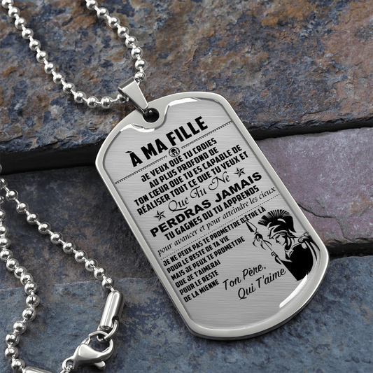 Warrior - Spartan - Mom To Daughter - Never Lose - French - Luxury Dog Tag - Military Ball Chain