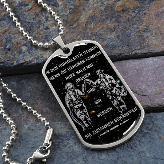 Firefighter - Call On Me Brother - German - Galaxy - Luxury Dog Tag - Military Ball Chain