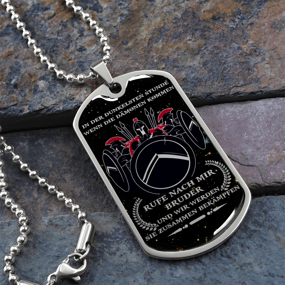 Warrior - Spartan - Call On Me Brother - German - Galaxy - Luxury Dog Tag - Military Ball Chain