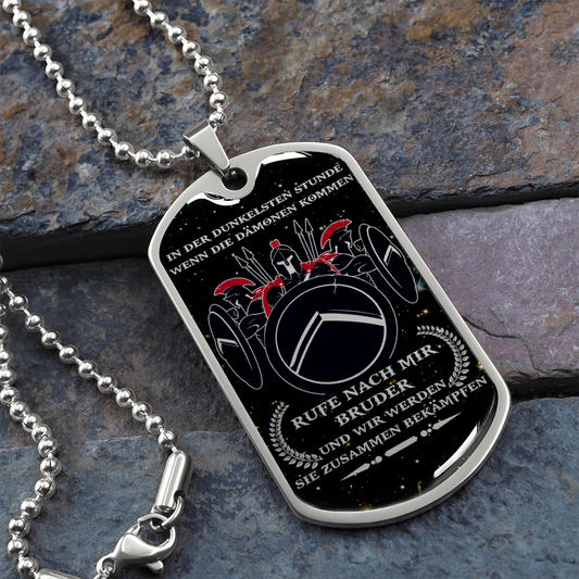 Warrior - Spartan - Call On Me Brother - German - Galaxy - Luxury Dog Tag - Military Ball Chain