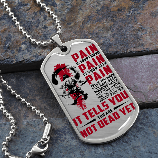 Samurai - PAIN - You Are Not Dead Yet 2 - Luxury Dog Tag - Military Ball Chain
