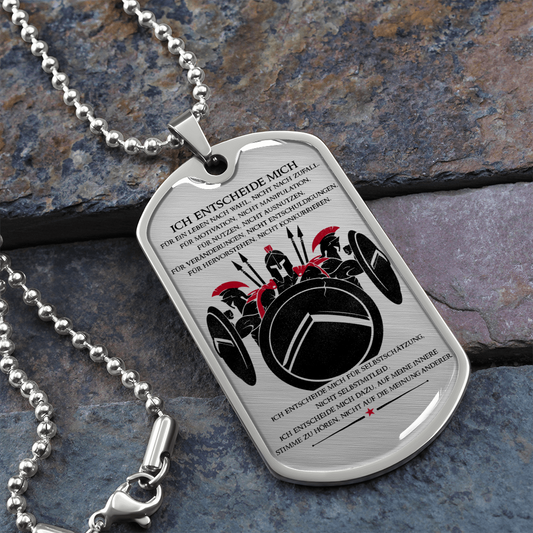 Warrior - Spartan - I Choose - German - Luxury Dog Tag - Military Ball Chain