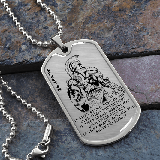 Warrior - Spartan - IF - Show No Mercy - Luxury Dog Tag - Military Ball Chain
