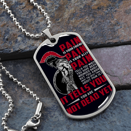 Warrior - Spartan - PAIN - You Are Not Dead Yet - Black - Luxury Dog Tag - Military Ball Chain