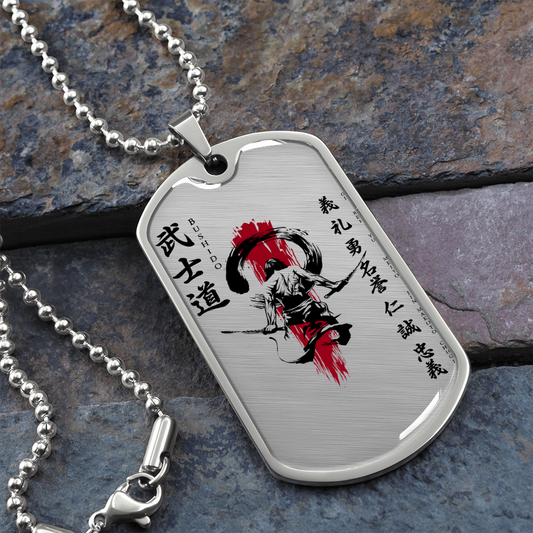 Samurai - The Seven Virtures Of Bushido 4 - Luxury Dog Tag - Military Ball Chain
