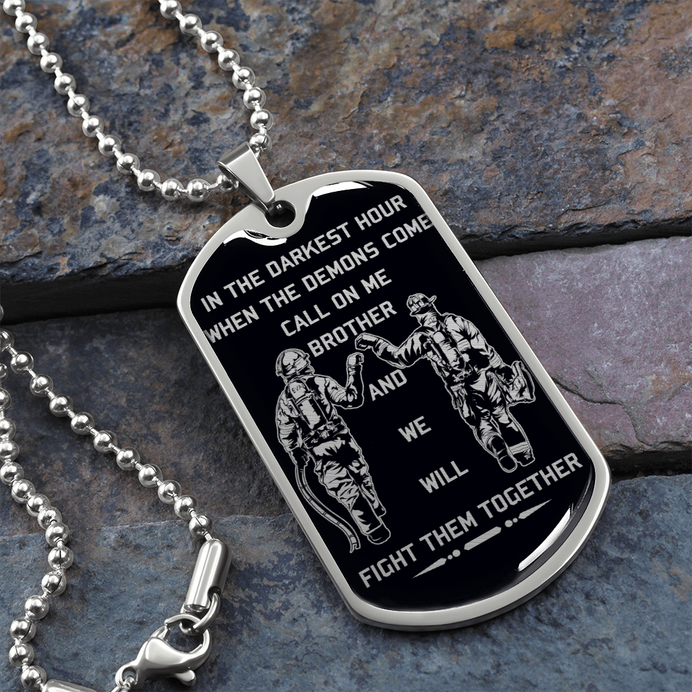 Firefighter - Call On Me Brother - English - Black - Luxury Dog Tag - Military Ball Chain