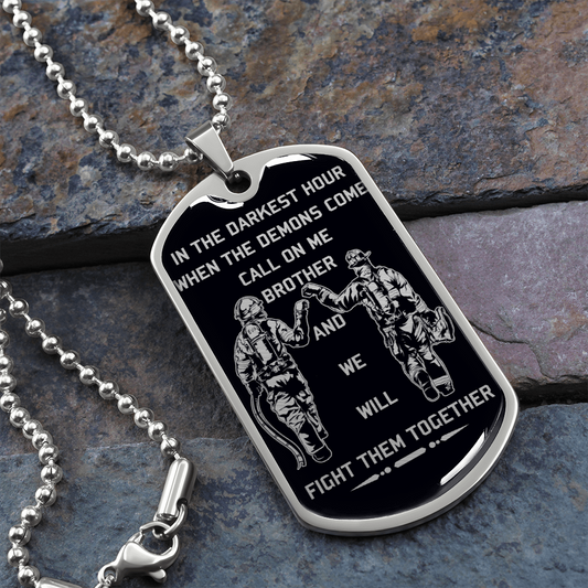 Firefighter - Call On Me Brother - English - Black - Luxury Dog Tag - Military Ball Chain