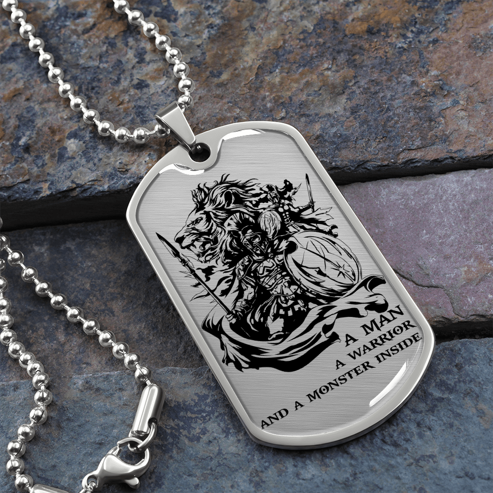 Warrior - Spartan - A Man A Warrior And A Monster Inside - Luxury Dog Tag - Military Ball Chain