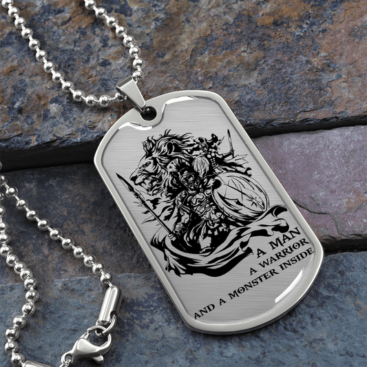 Warrior - Spartan - A Man A Warrior And A Monster Inside - Luxury Dog Tag - Military Ball Chain