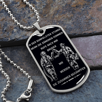 Firefighter - Call On Me Brother - German - Black - Luxury Dog Tag - Military Ball Chain