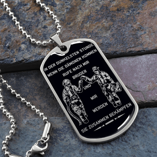 Firefighter - Call On Me Brother - German - Black - Luxury Dog Tag - Military Ball Chain