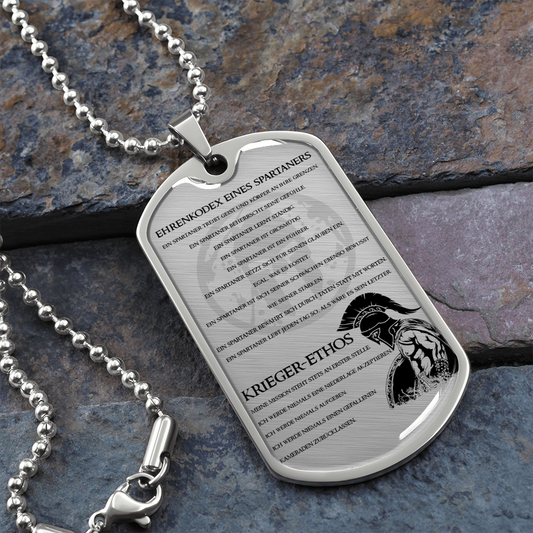 Warrior - Spartan - Spartan Code - Warrior Ethos - German - Luxury Dog Tag - Military Ball Chain