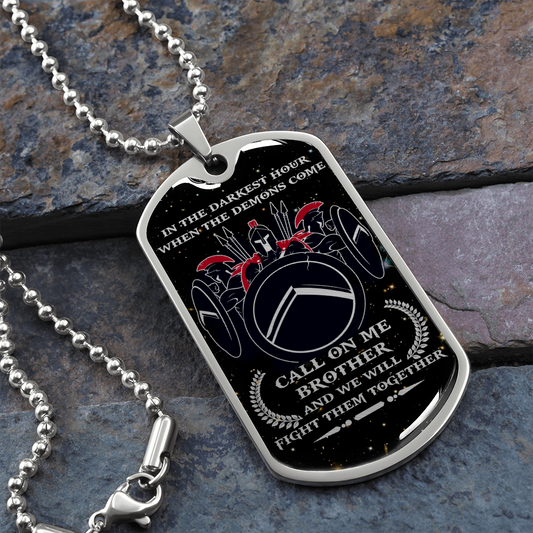Warrior - Spartan - Call On Me Brother - English - Galaxy - Luxury Dog Tag - Military Ball Chain