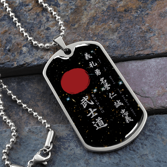 Samurai - The Seven Virtures Of Bushido - Galaxy - Luxury Dog Tag - Military Ball Chain