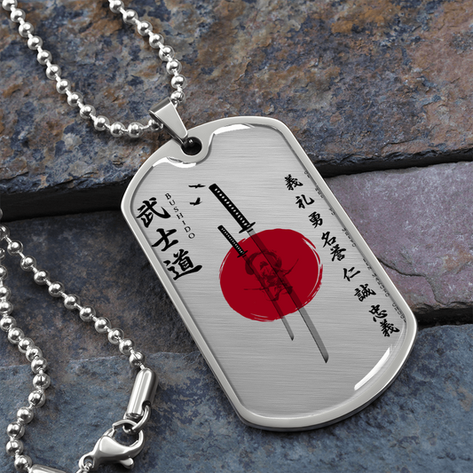 Samurai - The Seven Virtures Of Bushido 3 - Luxury Dog Tag - Military Ball Chain