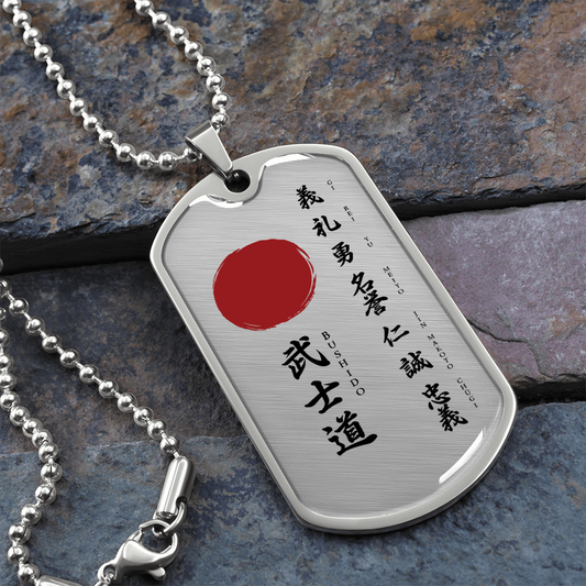 Samurai - The Seven Virtures Of Bushido - Luxury Dog Tag - Military Ball Chain