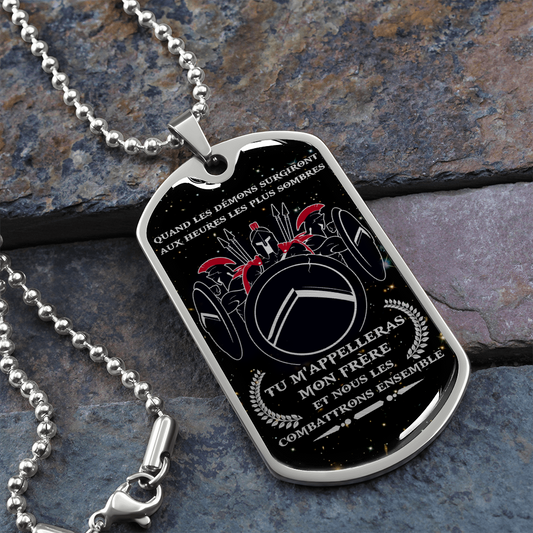 Warrior - Spartan - Call On Me Brother - French - Galaxy - Luxury Dog Tag - Military Ball Chain