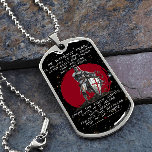 Knight Templar - Be Without Fear - English - Galaxy - Luxury Dog Tag - Military Ball Chain