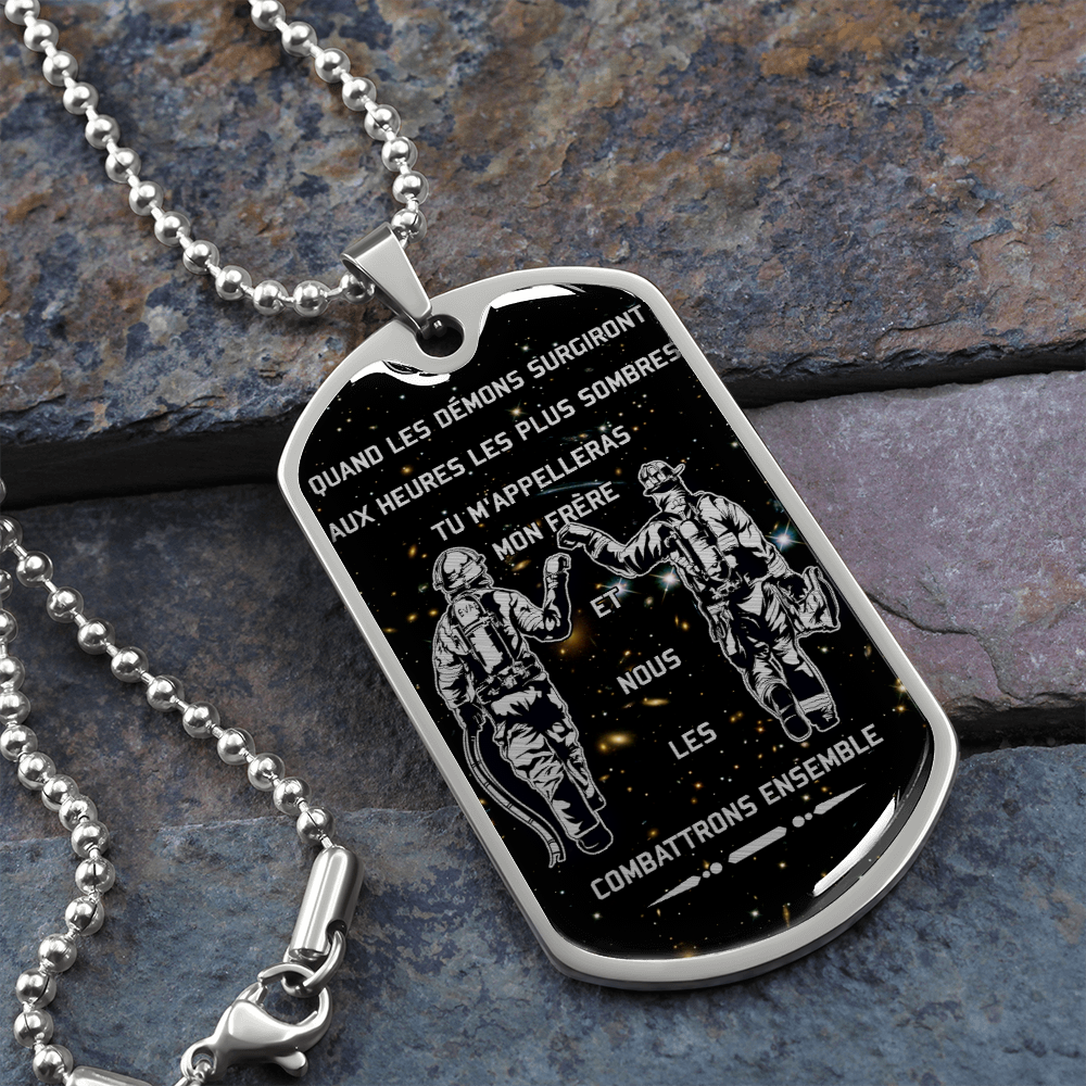 Firefighter - Call On Me Brother - French - Galaxy - Luxury Dog Tag - Military Ball Chain