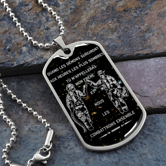 Firefighter - Call On Me Brother - French - Galaxy - Luxury Dog Tag - Military Ball Chain