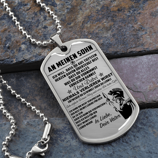 Warrior - Spartan - Mom To Son - Never Lose - German - Luxury Dog Tag - Military Ball Chain