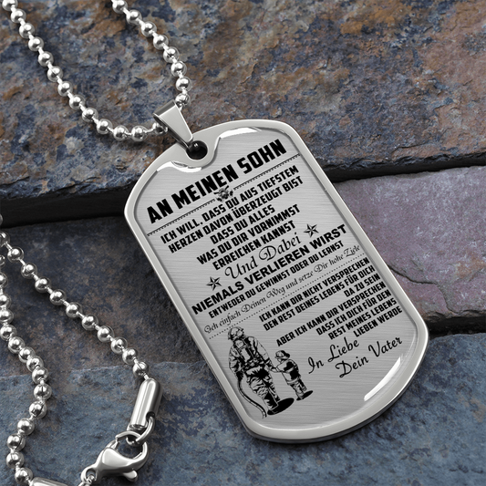 Firefighter - Dad To Son - Never Lose - German - Luxury Dog Tag - Military Ball Chain
