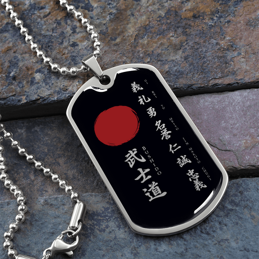 Samurai - The Seven Virtures Of Bushido - Black - Luxury Dog Tag - Military Ball Chain