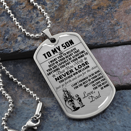 Firefighter - Dad To Son - Never Lose - English - Luxury Dog Tag - Military Ball Chain