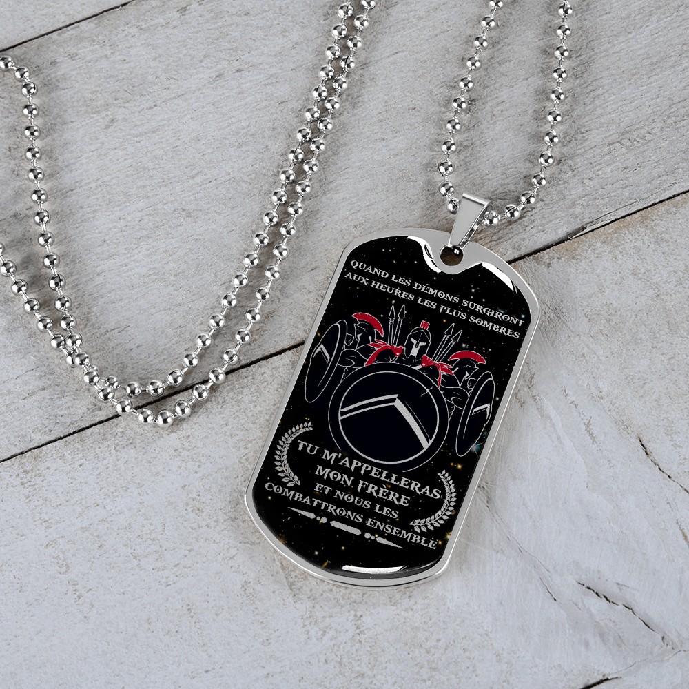 Warrior - Spartan - Call On Me Brother - French - Galaxy - Luxury Dog Tag - Military Ball Chain