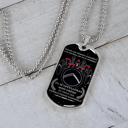 Warrior - Spartan - Call On Me Brother - French - Galaxy - Luxury Dog Tag - Military Ball Chain