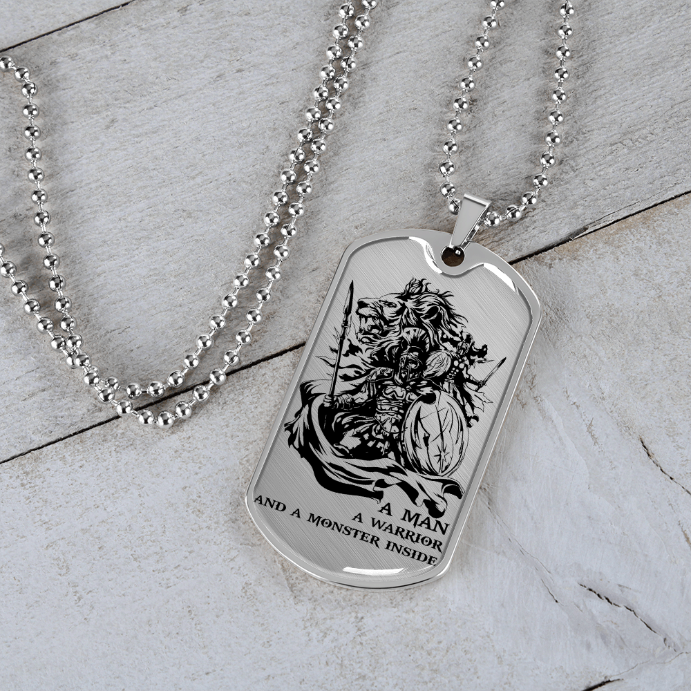Warrior - Spartan - A Man A Warrior And A Monster Inside - Luxury Dog Tag - Military Ball Chain
