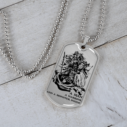 Warrior - Spartan - A Man A Warrior And A Monster Inside - Luxury Dog Tag - Military Ball Chain
