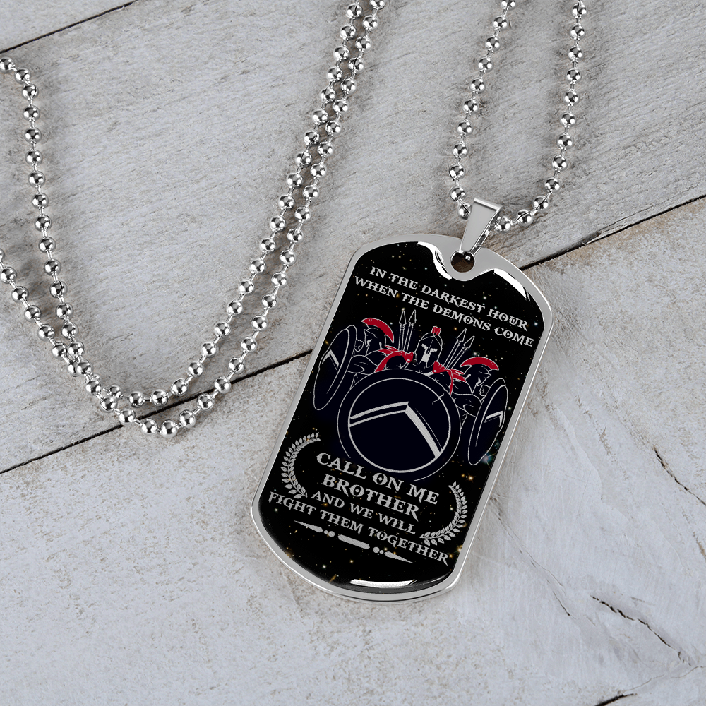 Warrior - Spartan - Call On Me Brother - English - Galaxy - Luxury Dog Tag - Military Ball Chain