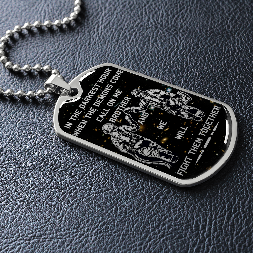 Firefighter - Call On Me Brother - English - Galaxy - Luxury Dog Tag - Military Ball Chain