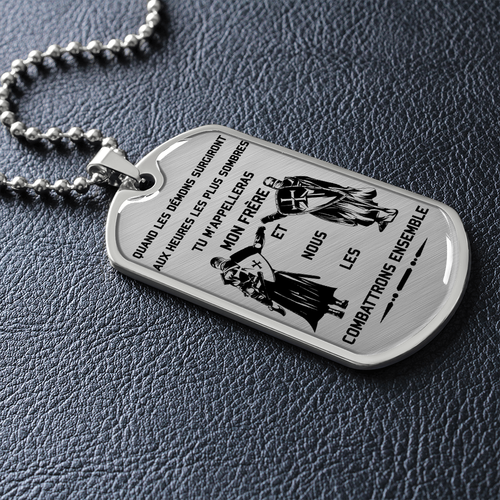 Knight Templar - Call On Me Brother - French - Luxury Dog Tag - Military Ball Chain