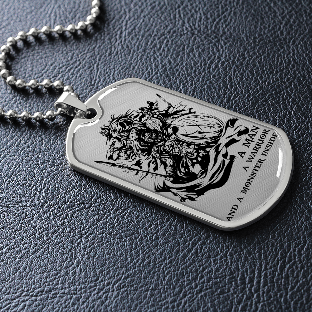 Warrior - Spartan - A Man A Warrior And A Monster Inside - Luxury Dog Tag - Military Ball Chain