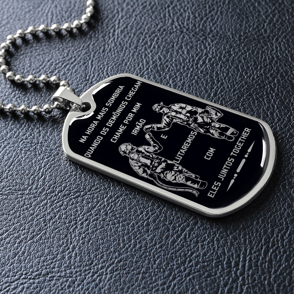 Firefighter - Call On Me Brother - Portugal - Black - Luxury Dog Tag - Military Ball Chain
